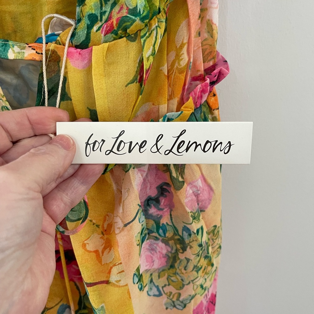 New with tags! Madison For Love And Lemons Yellow Pink Asymmetrical Sundress - Picture 8 of 9